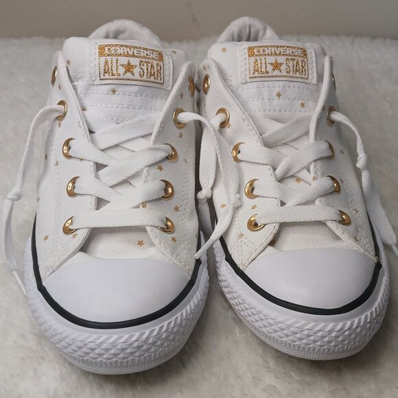 Chuck Taylor All Star Street Slip On Lace Up Gold Star Junior Shoes White Size 4 - Picture 4 of 9